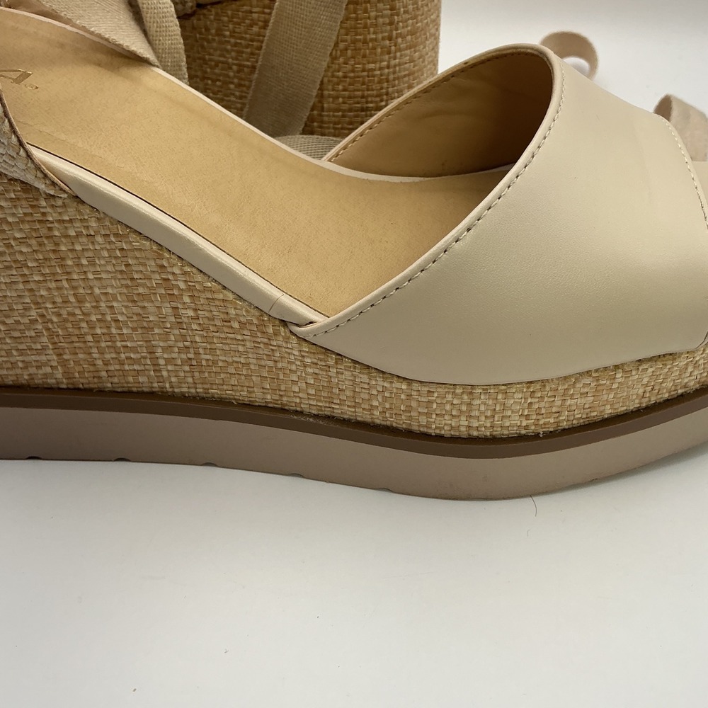 Soda Womens Cream Ankle Tie Platform Wedge Sandals Woven Raffia Size 10 - Picture 9 of 16